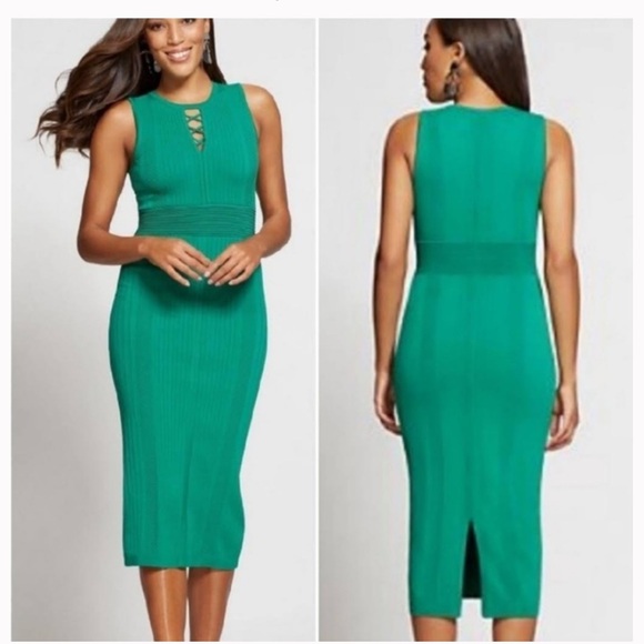 New York & Company Dresses & Skirts - NEW YORK & COMPANY WITH GABRIELLE UNION GREEN KNIT BODYCON MIDI DRESS - SIZE XL